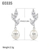 Wholesale S225 Imitation Pearl Leaf Geometric Style Electroplated Inlaid Zircon Earrings For Women