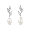 Wholesale S225 Imitation Pearl Leaf Geometric Style Electroplated Inlaid Zircon Earrings For Women