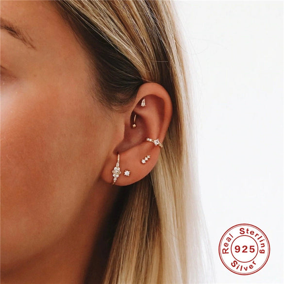 Wholesale S925 Pure Silver Bar Line Curved Petal Geometric Earrings With Inlaid Zircon Light Luxury Creative Design For Women