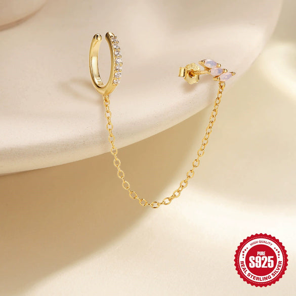 Wholesale S925 Pure Silver Powder Horse Eye Aobao Powder Oil Five Petal Flower Electroplated Unisex Ear Clip Ear Buckle