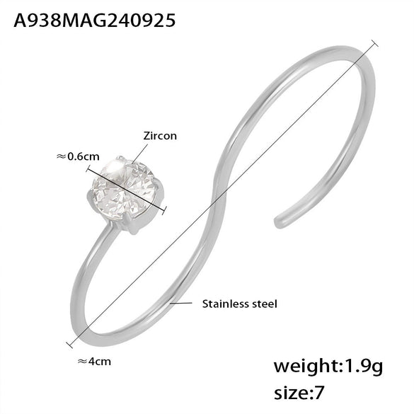 Wholesale S Shaped Double Finger Winding Ring In Stainless Steel With 3A Zircon Pvd Plated 18K Gold Geometric And Letter Pattern For Women