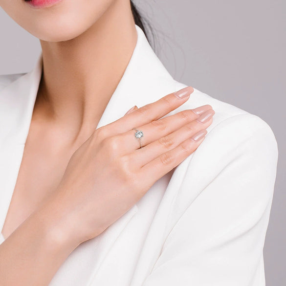 Wholesale S925 Silver Adjustable Denier Shaped Ring With Simulation Diamonds And Geometric Styling Seiko Crafted Women's Jewelry