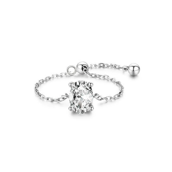Wholesale S925 Silver Adjustable Denier Shaped Ring With Simulation Diamonds And Geometric Styling Seiko Crafted Women's Jewelry