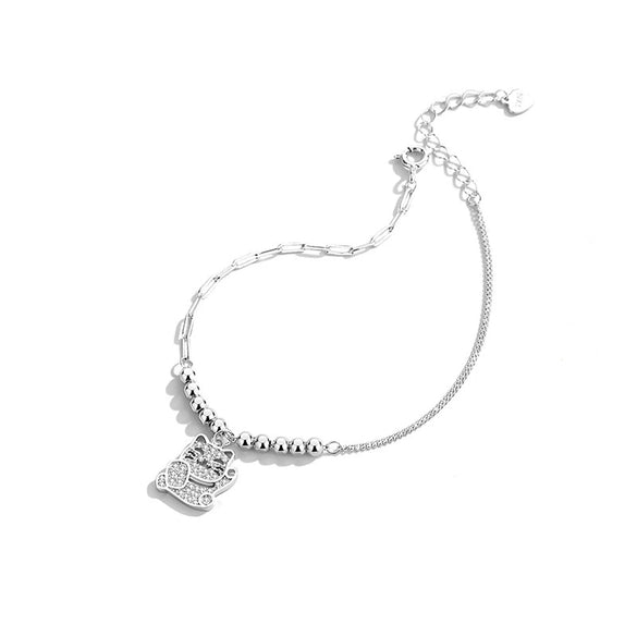 Wholesale S925 Silver Animal Lucky Cat Women's Bracelet With Electroplating