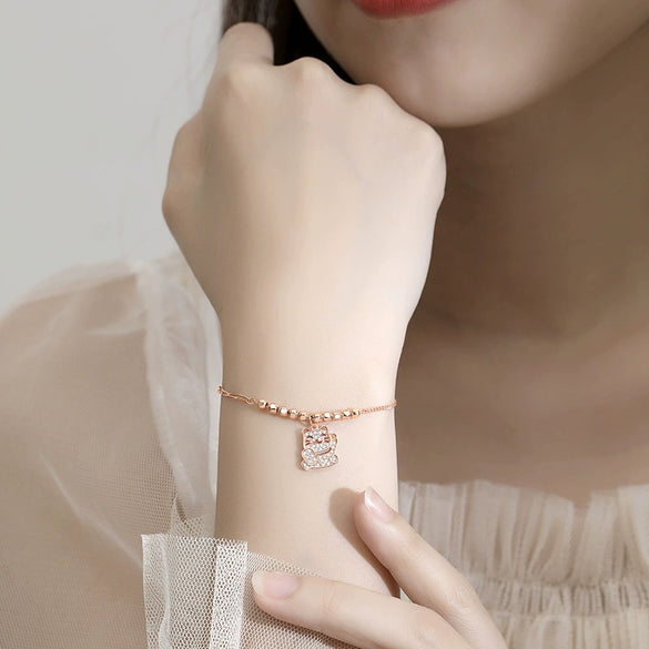 Wholesale S925 Silver Animal Lucky Cat Women's Bracelet With Electroplating