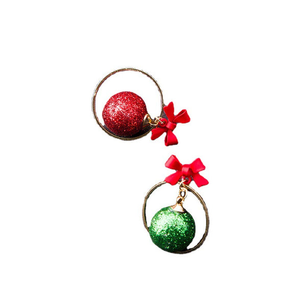 Wholesale S925 Silver Ball Bow Pattern Lovely Festival Element Baking Paint Earrings