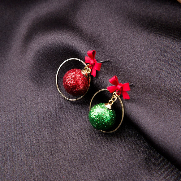 Wholesale S925 Silver Ball Bow Pattern Lovely Festival Element Baking Paint Earrings