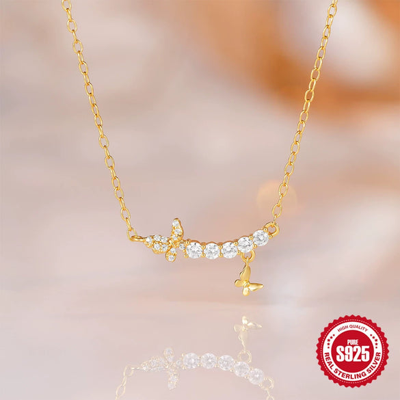 Wholesale S925 Silver Butterfly Necklace With Geometric Pattern For Women Simple Exquisite Light Luxury Niche Design Ochain Electroplating Treatment