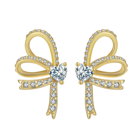 Wholesale S925 Silver Butterfly Temperament Earrings With Bow Tie Pattern And Electroplating Design