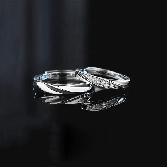 Wholesale S925 Silver Couple Ring With Wave Pattern And High Sense Of Design