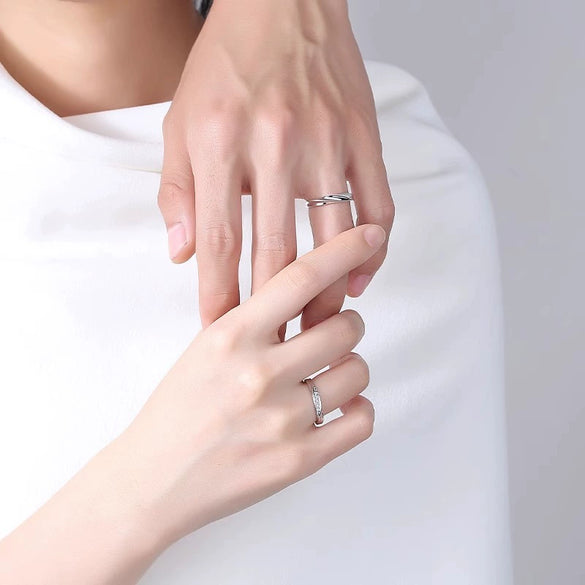 Wholesale S925 Silver Couple Ring With Wave Pattern And High Sense Of Design