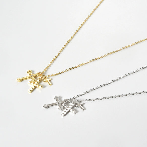 Wholesale S925 Silver Cross Multi Layer Hip Hop Retro Pendant Necklace With Diamond Treatment And Platinum Or 18K Gold Electroplating