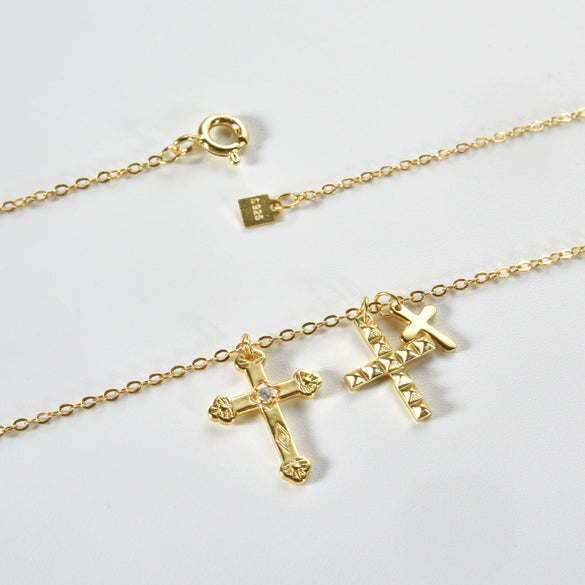 Wholesale S925 Silver Cross Multi Layer Hip Hop Retro Pendant Necklace With Diamond Treatment And Platinum Or 18K Gold Electroplating
