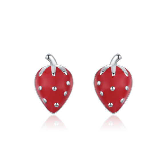Wholesale S925 Silver Cute Fruit Strawberry Heart Earrings For Women Electroplated