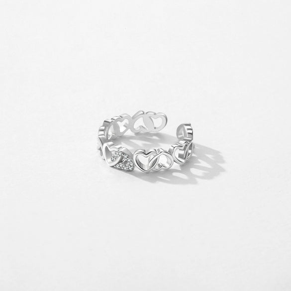 Wholesale S925 Silver Cute Hollow Interwoven Heart Shape Love Flash Diamond Ring For Women