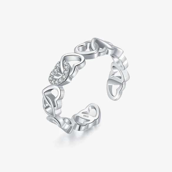 Wholesale S925 Silver Cute Hollow Interwoven Heart Shape Love Flash Diamond Ring For Women