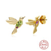Wholesale S925 Silver Cute Hummingbird Branch Sunshine Earrings With Diamondstudded And Electroplating