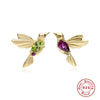 Wholesale S925 Silver Cute Hummingbird Branch Sunshine Earrings With Diamondstudded And Electroplating