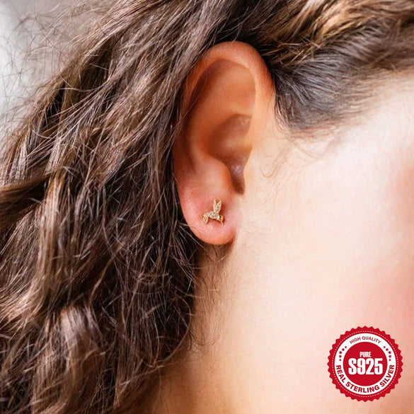 Wholesale S925 Silver Cute Hummingbird Branch Sunshine Earrings With Diamondstudded And Electroplating