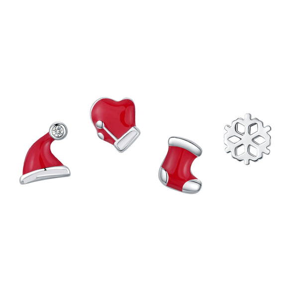 Wholesale S925 Silver Cute Mini Christmas Hat Snowflake Earrings With Diamond For Women