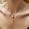 Wholesale S925 Silver Double Cross Female Niche Trendy Literary Clavicle Chain With Full Diamond Design