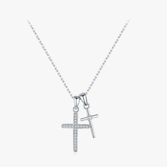 Wholesale S925 Silver Double Cross Female Niche Trendy Literary Clavicle Chain With Full Diamond Design