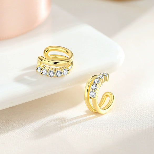 Wholesale S925 Silver Double Layer C Shaped And U Shaped Geometric Pattern Electroplated Ear Clip For Women