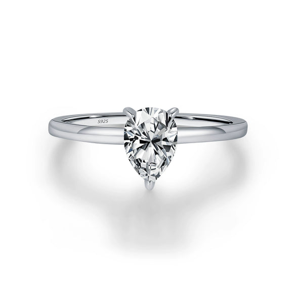 Wholesale S925 Silver Drop Shaped Single Diamond Ring For Women Fashion Ol Style Mosan Diamond Design