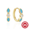 Wholesale S925 Silver Earrings With Geometric Design And Inlaid Zircon Fashionable Glossy Doublepiece Devil's Eye Turquoise Earrings For Women