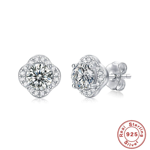 Wholesale S925 Silver Earrings With Moissanite In Flower Shape Geometric Style Electroplated For Women