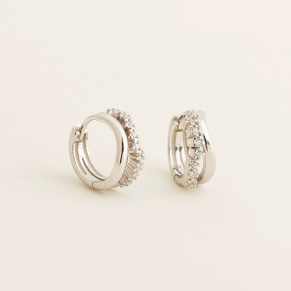 Wholesale S925 Silver Earrings With Row Diamond Inlay Geometric Design For Women