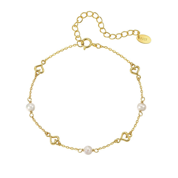 Wholesale S925 Silver Electroplated Geometric Heartshaped Pearl Bracelet For Women