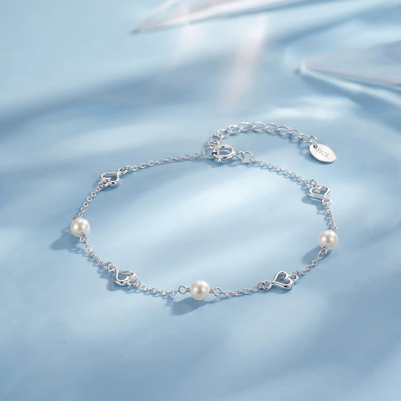 Wholesale S925 Silver Electroplated Geometric Heartshaped Pearl Bracelet For Women