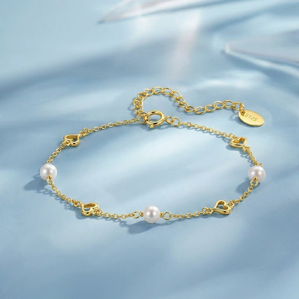 Wholesale S925 Silver Electroplated Geometric Heartshaped Pearl Bracelet For Women