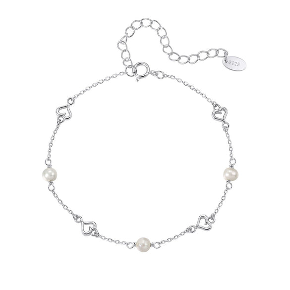 Wholesale S925 Silver Electroplated Geometric Heartshaped Pearl Bracelet For Women