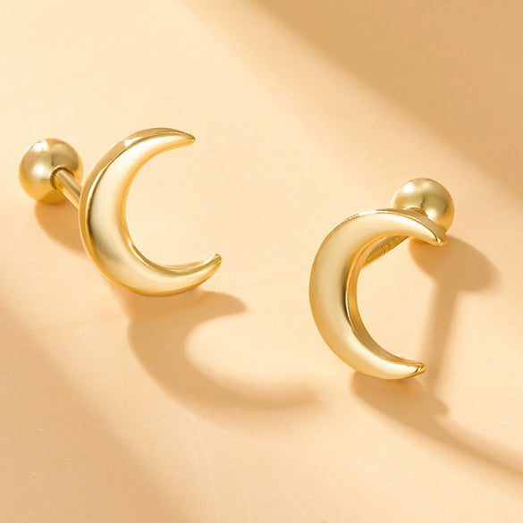 Wholesale S925 Silver Electroplated Moon Screw Earrings For Women
