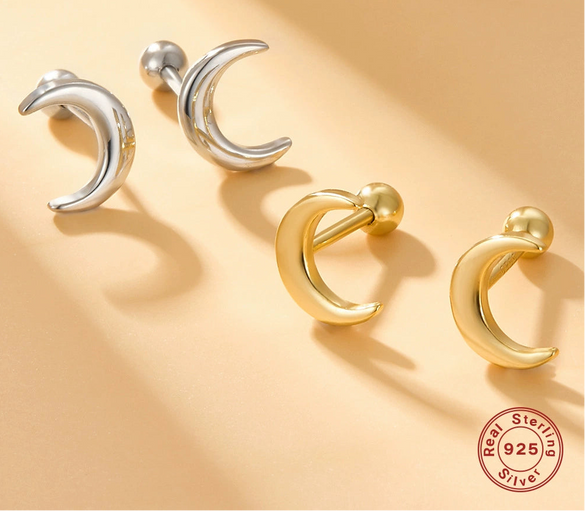 Wholesale S925 Silver Electroplated Moon Screw Earrings For Women