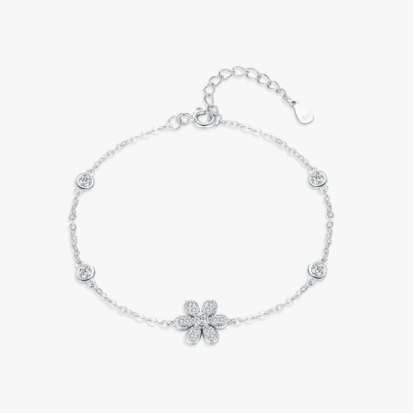 Wholesale S925 Silver Elegant Shining Flower Bracelet Jewelry Set With Diamonds For Women