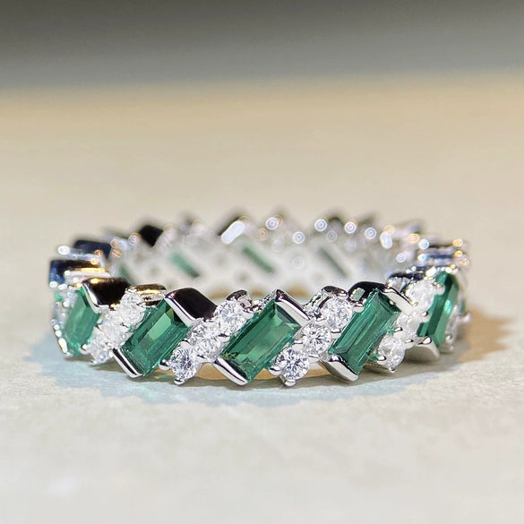 Wholesale S925 Silver Emerald Cut Geometric Ring With Electroplating Treatment