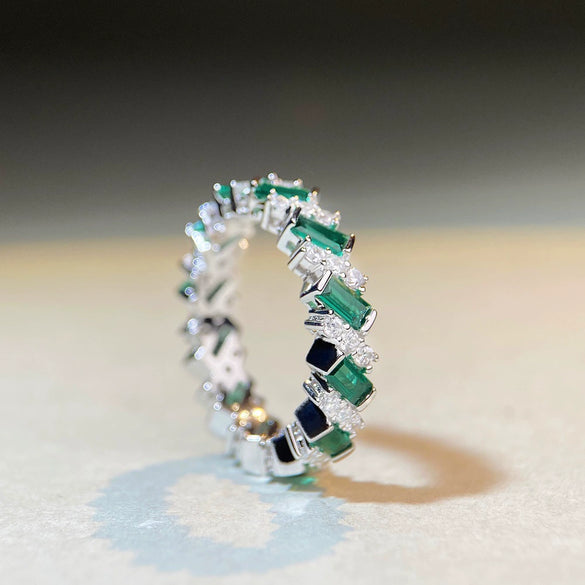 Wholesale S925 Silver Emerald Cut Geometric Ring With Electroplating Treatment