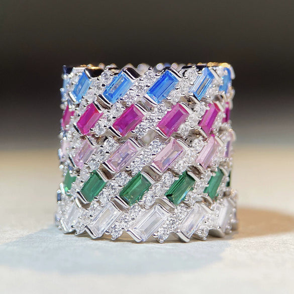 Wholesale S925 Silver Emerald Cut Geometric Ring With Electroplating Treatment