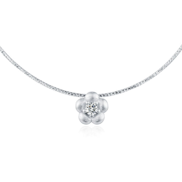 Wholesale S925 Silver Flower Diamond Necklace Clavicle Chain For Women With Sandblasted Texture