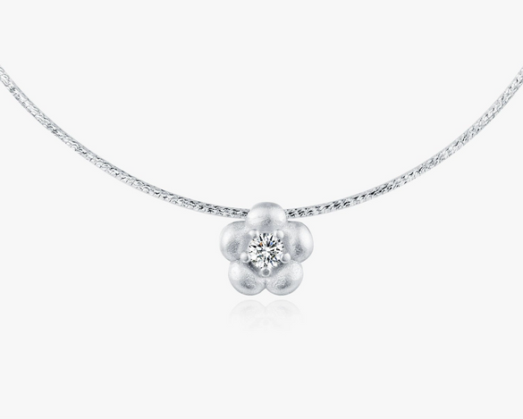 Wholesale S925 Silver Flower Diamond Necklace Clavicle Chain For Women With Sandblasted Texture