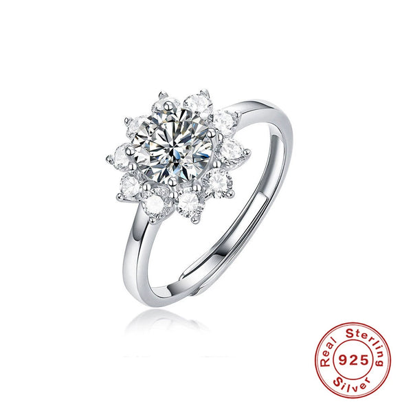 Wholesale S925 Silver Flower Geometric Engagement Ring With Electroplating For Women