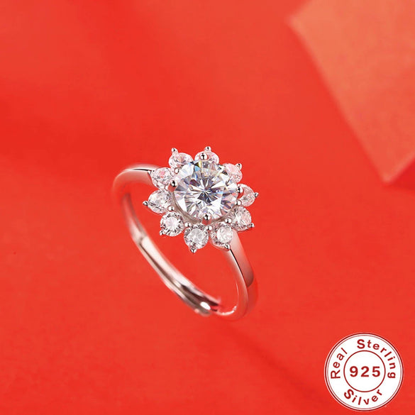 Wholesale S925 Silver Flower Geometric Engagement Ring With Electroplating For Women