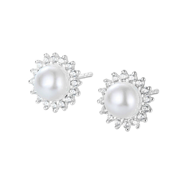 Wholesale S925 Silver Flower Pattern Earrings Inlaid With Pearls For Women