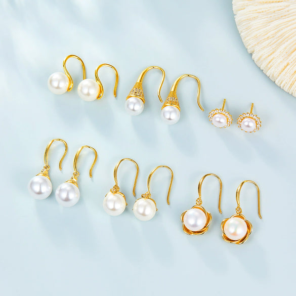 Wholesale S925 Silver Flower Pattern Earrings Inlaid With Pearls For Women
