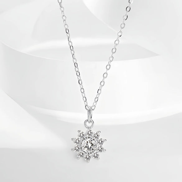 Wholesale S925 Silver Flower Pendant Necklace With Zircon For Women