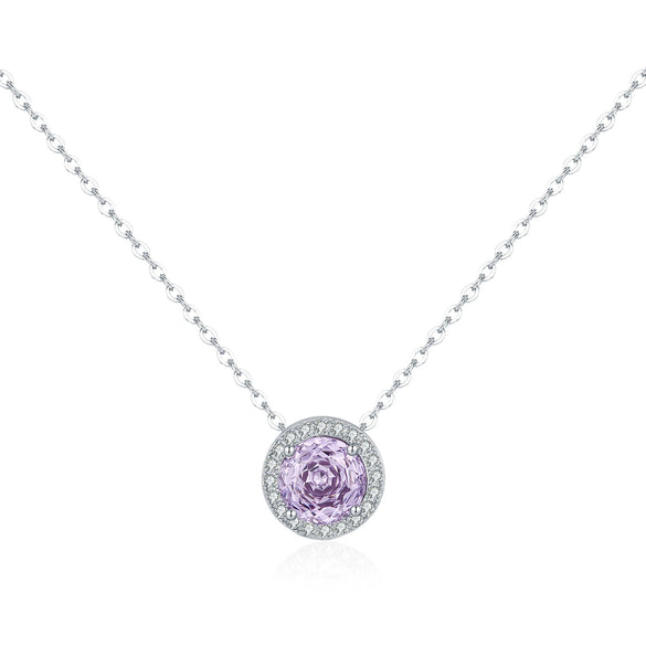 Wholesale S925 Silver Flower Shaped Imitation Diamond Necklace With Electroplating For Women Lavender Purple Rose Cut Light Luxury Style