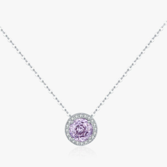 Wholesale S925 Silver Flower Shaped Imitation Diamond Necklace With Electroplating For Women Lavender Purple Rose Cut Light Luxury Style